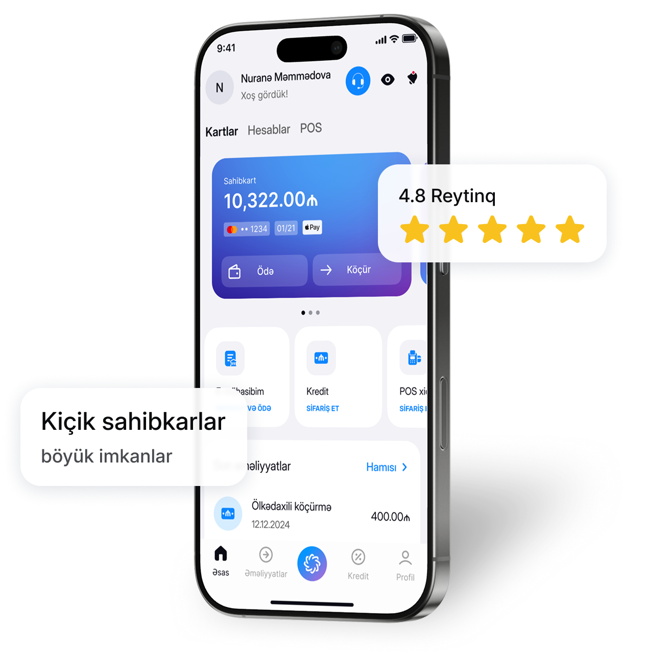 ABB Biz mobil tətbiqinin telefonda kredit idarəetmə ekranı