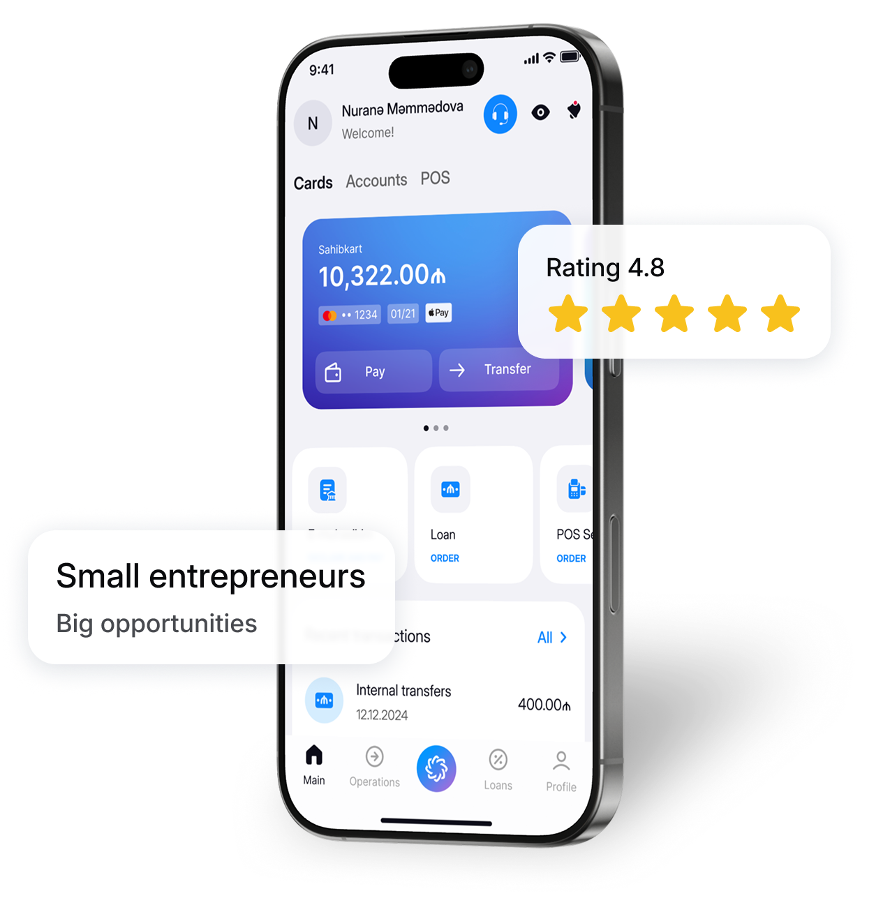 ABB Biz mobile app on a phone showing loan management